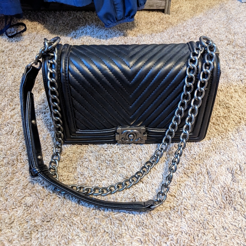 Black chevron leather boy crossbody inspired